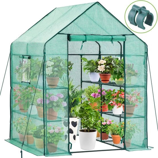 Serra a 3 Livelli - Tenda con 12 Assi - Serra per Piante e Fiori - Tela PE Rafforzata - Robusta e Facile da Montare - 143 x 143 x 195 cm