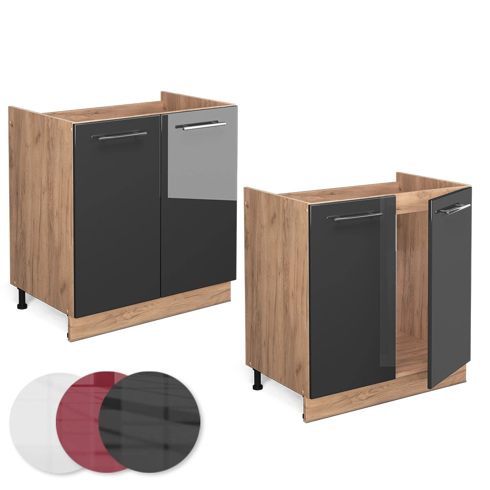 Mobile lavello cucina Fame-Line Antracite lucido/Rovere dorato 80 cm senza piano di lavoro Vicco