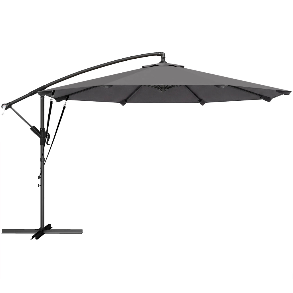 Parasole a sbalzo circa 300 cm Ombrello inclinabile con manovella Base trasversale Corde a vento Coperchio protettivo Grigio scuro