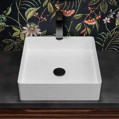 Lavabo da appoggio quadrato 45 cm in acciaio inox bianco opaco  Goya