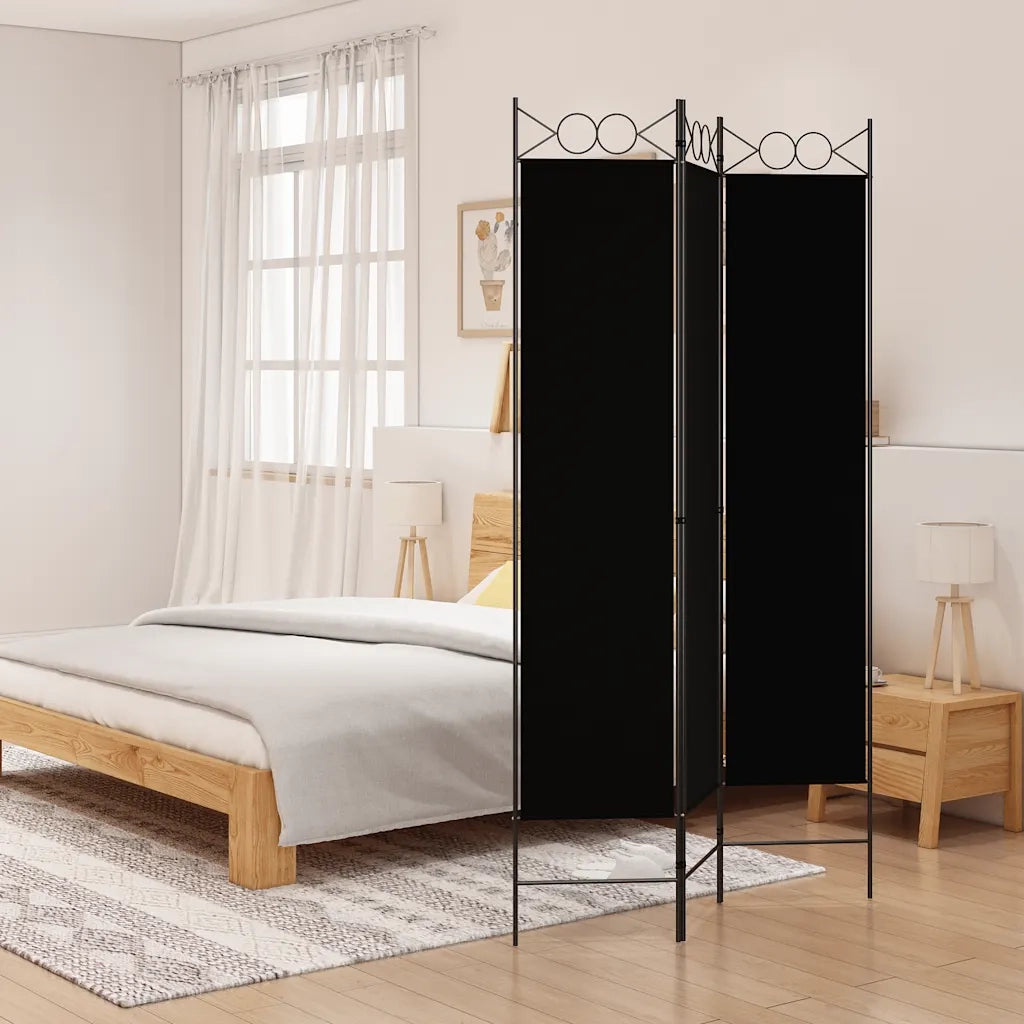 Divisorio Ambienti | Divider per stanze | Paravento a 3 Pannelli Nero 120x200 cm in Tessuto