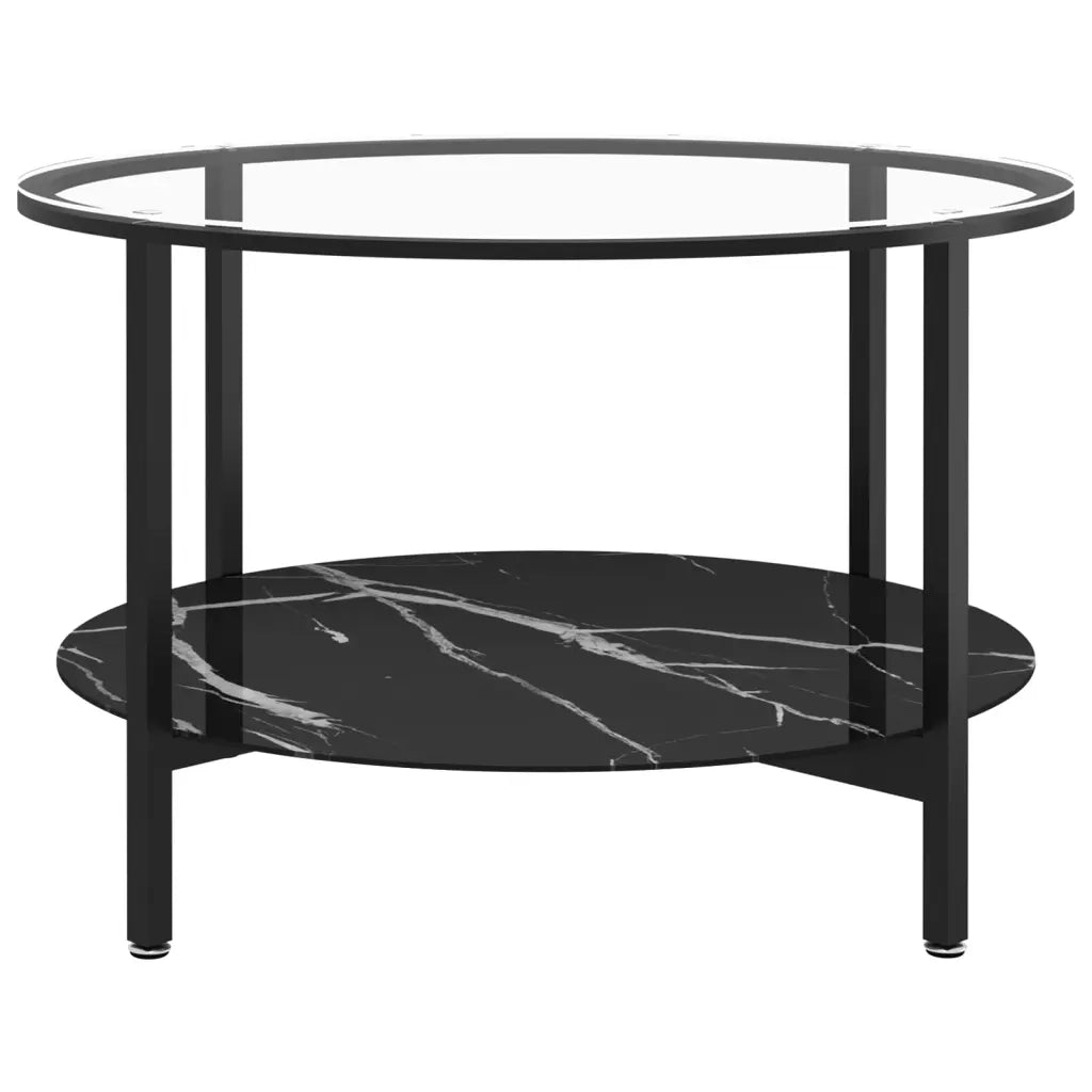 Tavolino da salotto | Tavolino da caff¨¨ | Tavolino da Soggiorno Nero e Marmo Nero 70 cm in Vetro Temperato