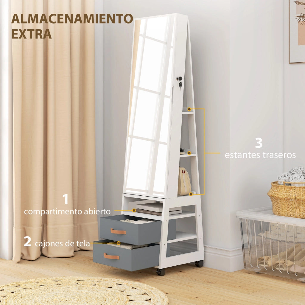 Cassettiera con Specchio e Luci LED ¨C Zephmum ¨C Bianco Tessuto 60x40x120