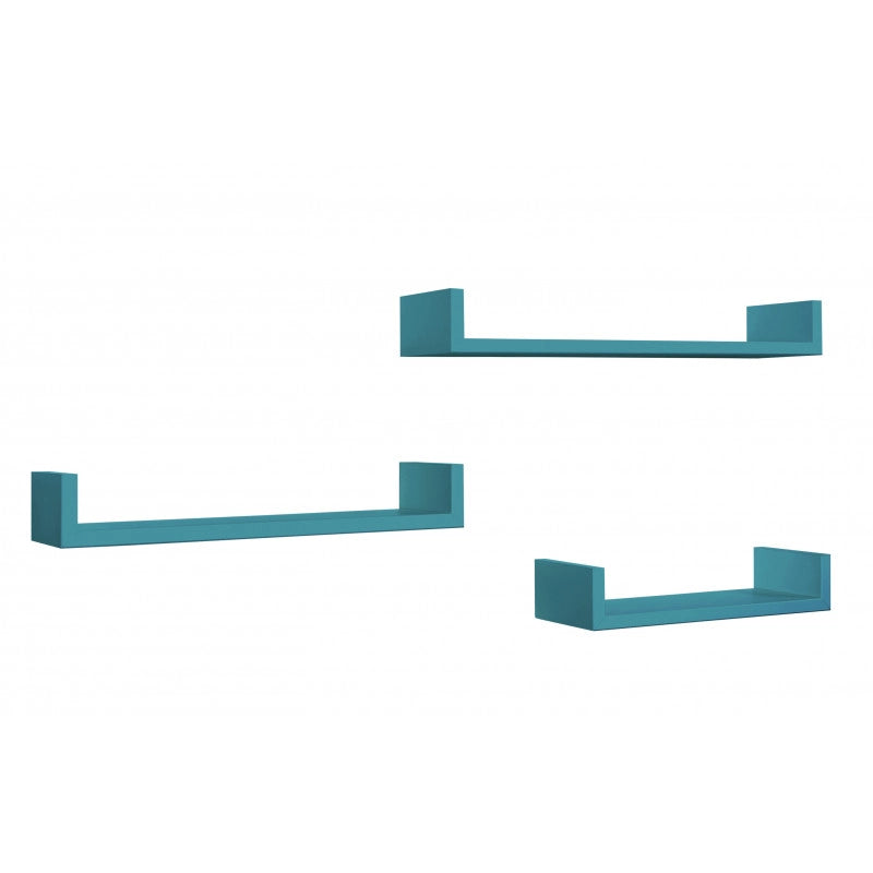 Set di 3 Mensole da Muro, Mensole Muro Design, Mensola da Parete, Blu Atollo, 60x8 p15,5 cm, 50x8 p15,5 cm e 40x8 p15,5 cm - Calamita