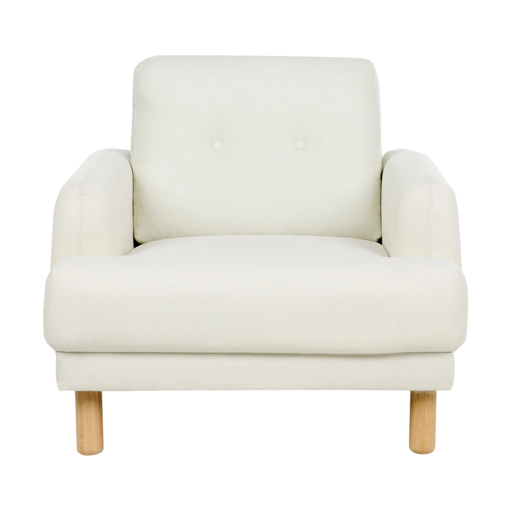 Set da salotto composto da divano a 3 posti e poltrona gambe in legno seduta spessa con rivestimento in tessuto bianco sporco soggiorno retrò classico