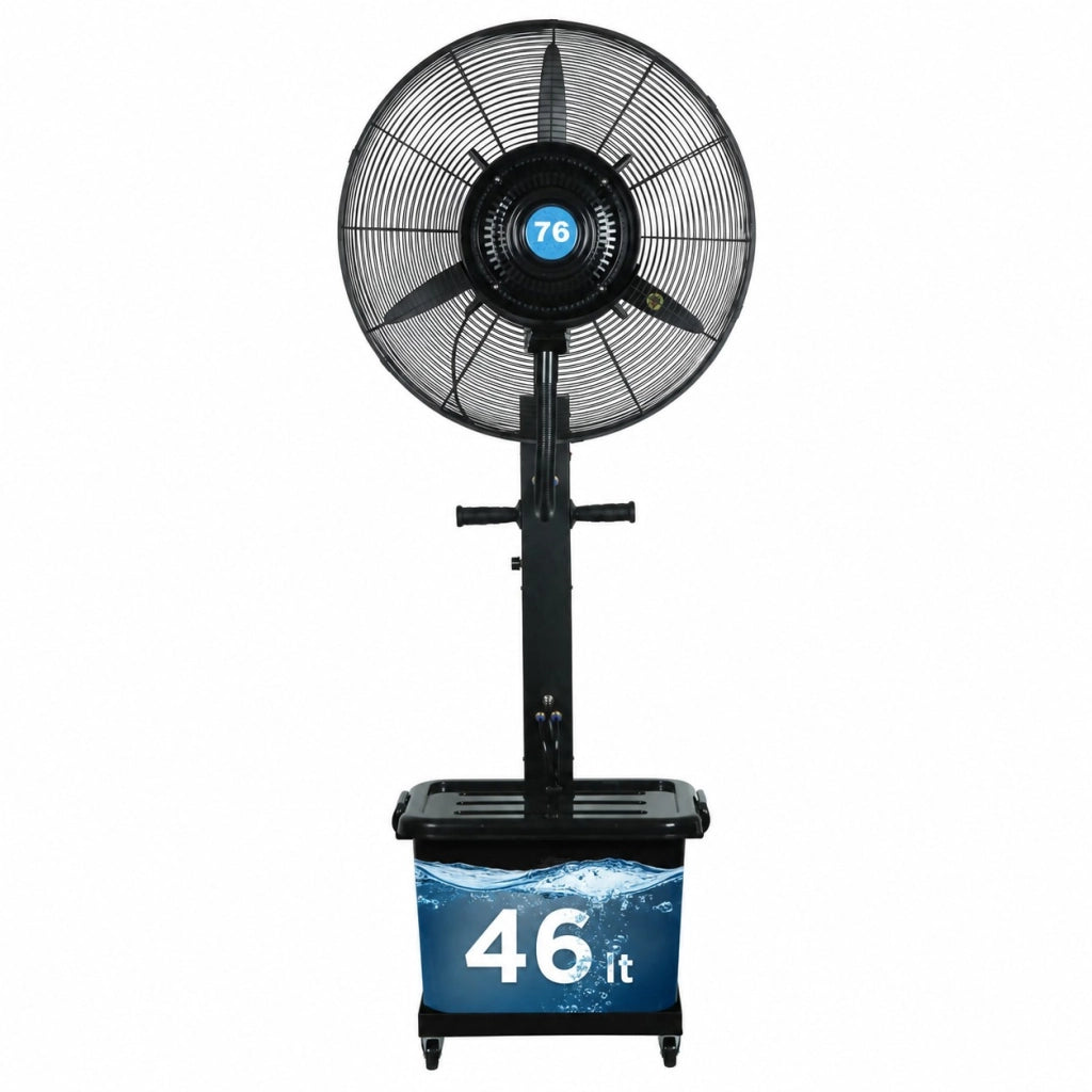 Ventilatore Nebulizzatore Raffrescatore 75 cm con Tanica 46L, 3 Velocità, Altezza 180 cm, 280W 220V, Raffrescatore ad Acqua per Esterni, Eventi, Ristoranti, Bar e Giardini