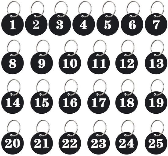 Set di Clip per Chiavi 25 pezzi - Clip per Chiavi numerate - Materiale Acrilico - Impermeabile - Design Minimalista - Ideale per Officina/Hotel - Anello per Chiavi