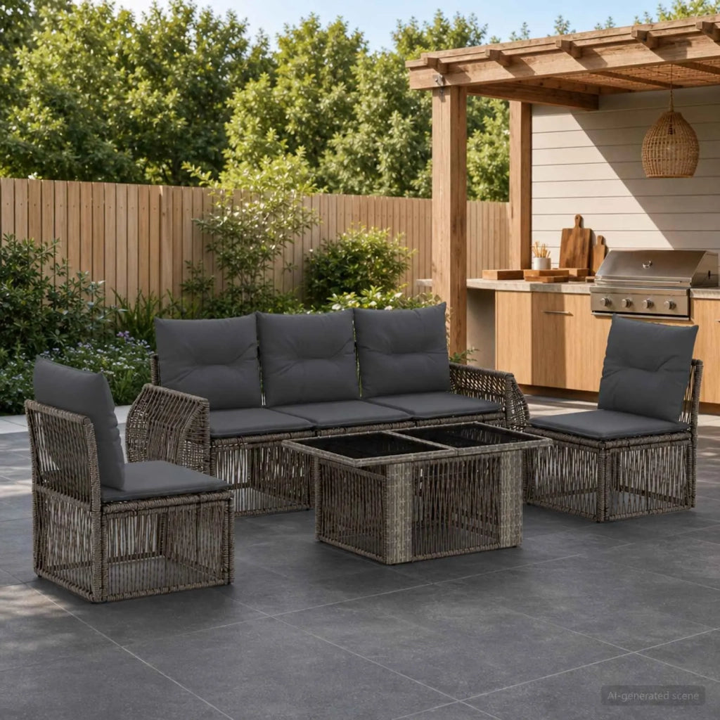 Set Divano da Giardino 6 pz Grigio e Grigio Scuro polyrattan 3436922