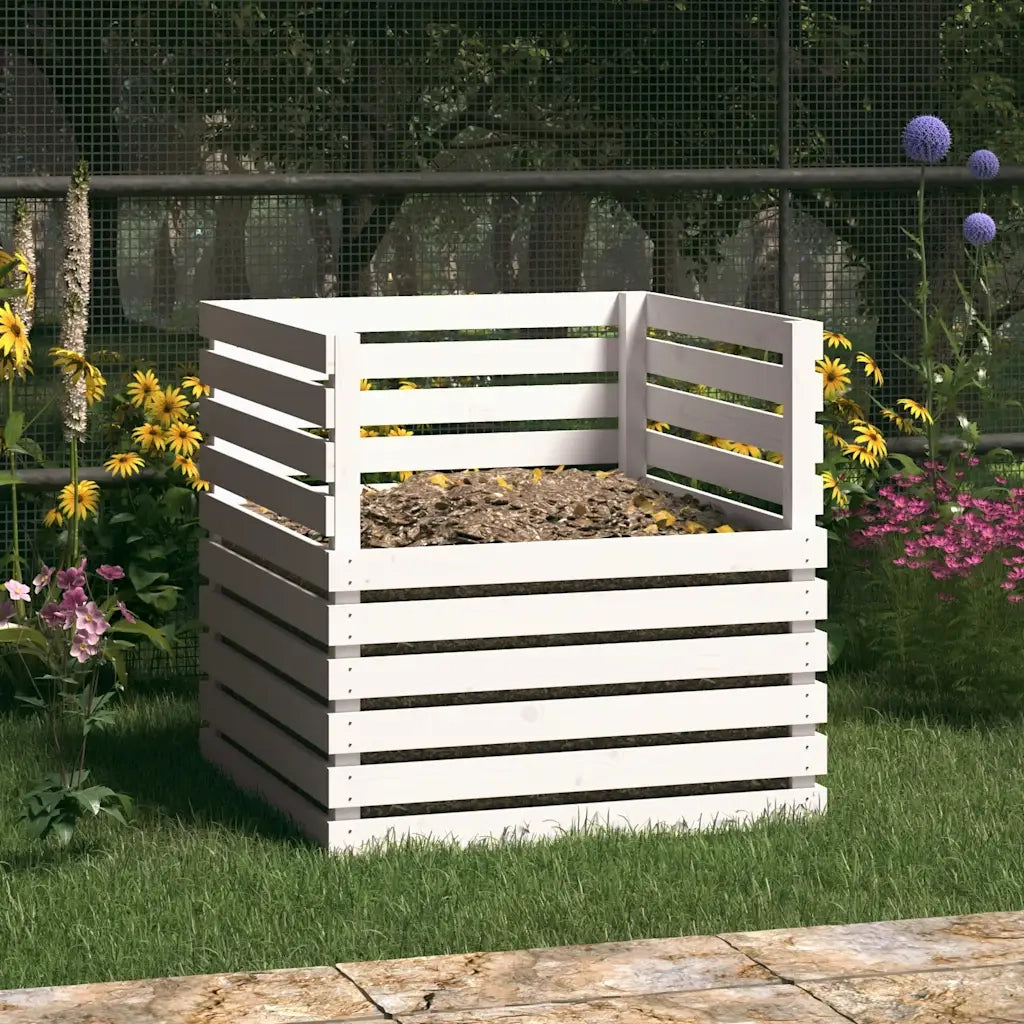 Compostiera Bianca 80x80x78 cm in Legno Massello di Pino 822188