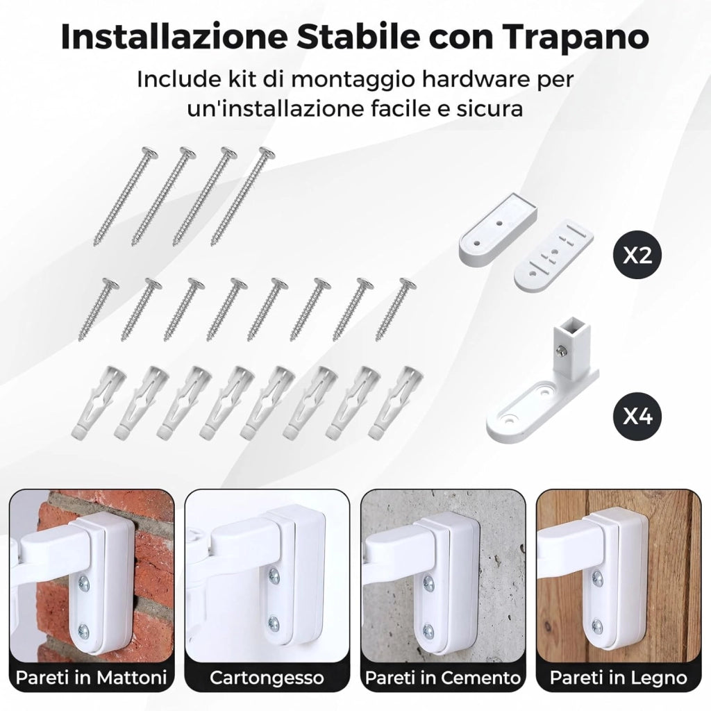 198 cm Cancelletto a 3 Pannelli per Cani, Recinzione Pieghevole in Metallo con Doppia Chiusura, Apertura Bidirezionale Cancello per Bambini e Animali, Ideale per Scala e Camino (Bianco)