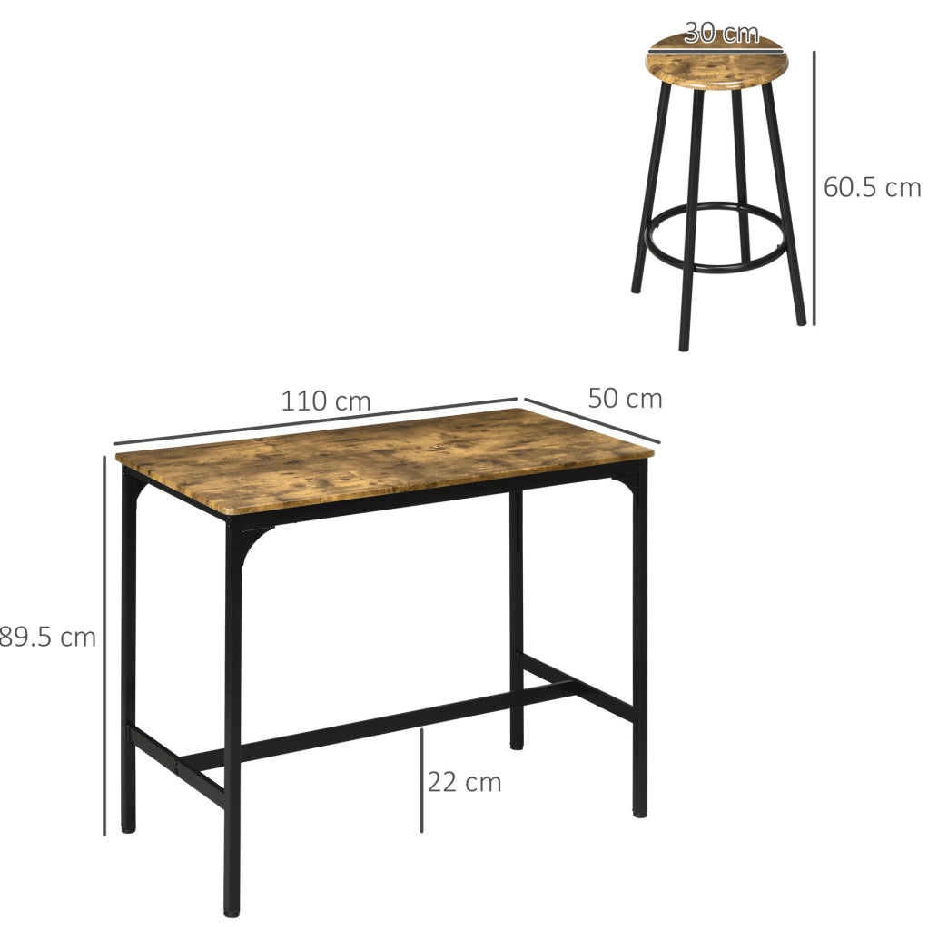 Set tavolo bar con 4 sgabelli, stile industriale, marrone e metallo