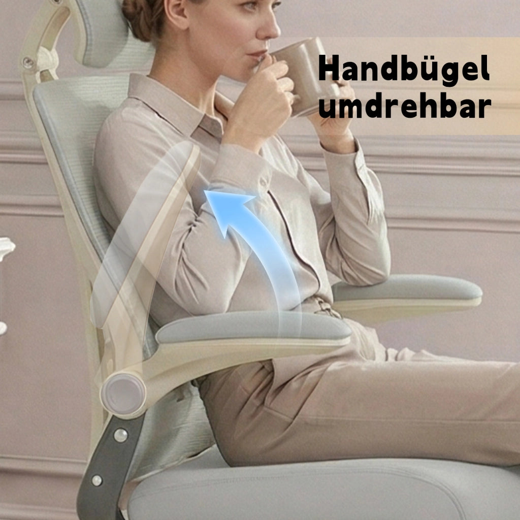 Sedia da ufficio ergonomica pieghevole con supporto lombare, poggiatesta 3D e funzione di inclinazione in schiuma grigio
