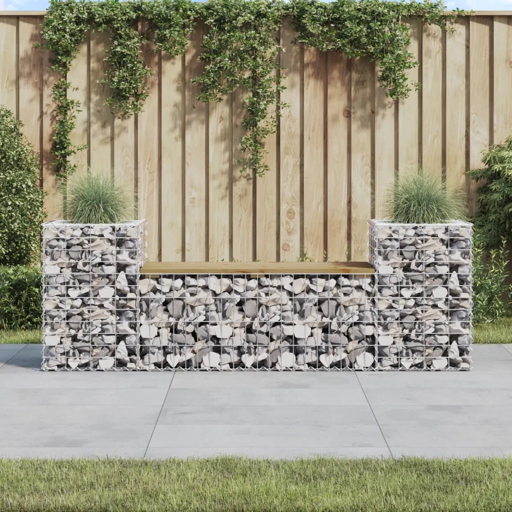 Panca da Giardino Design Gabbione-Sgabello-Panca da esterno 183x41x60,5cm Pino Impregnato