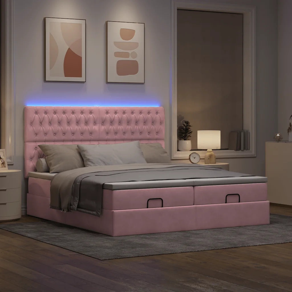 Struttura Letto Pouf con Materassi Rosa 180x200 cm Velluto