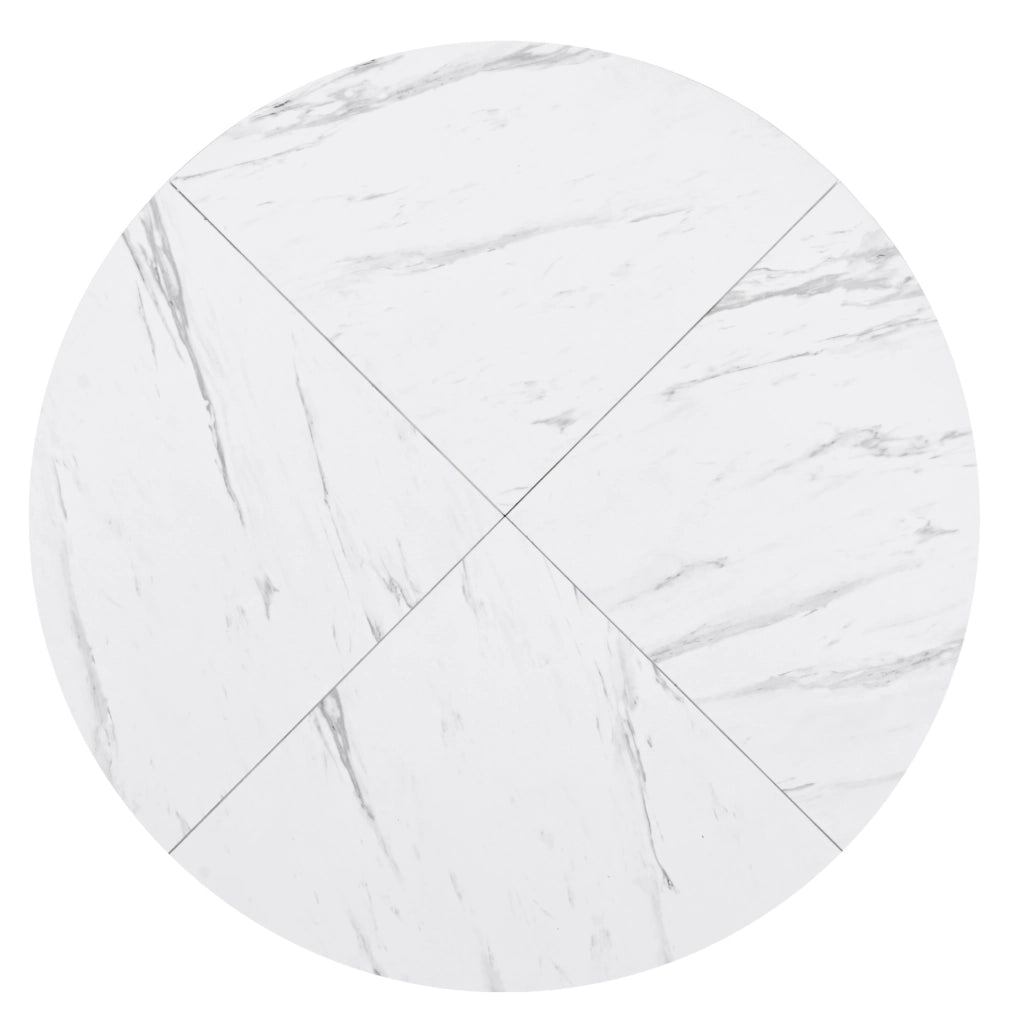 Tavolo da pranzo rotondo 100 cm effetto marmo bianco con base a X nera