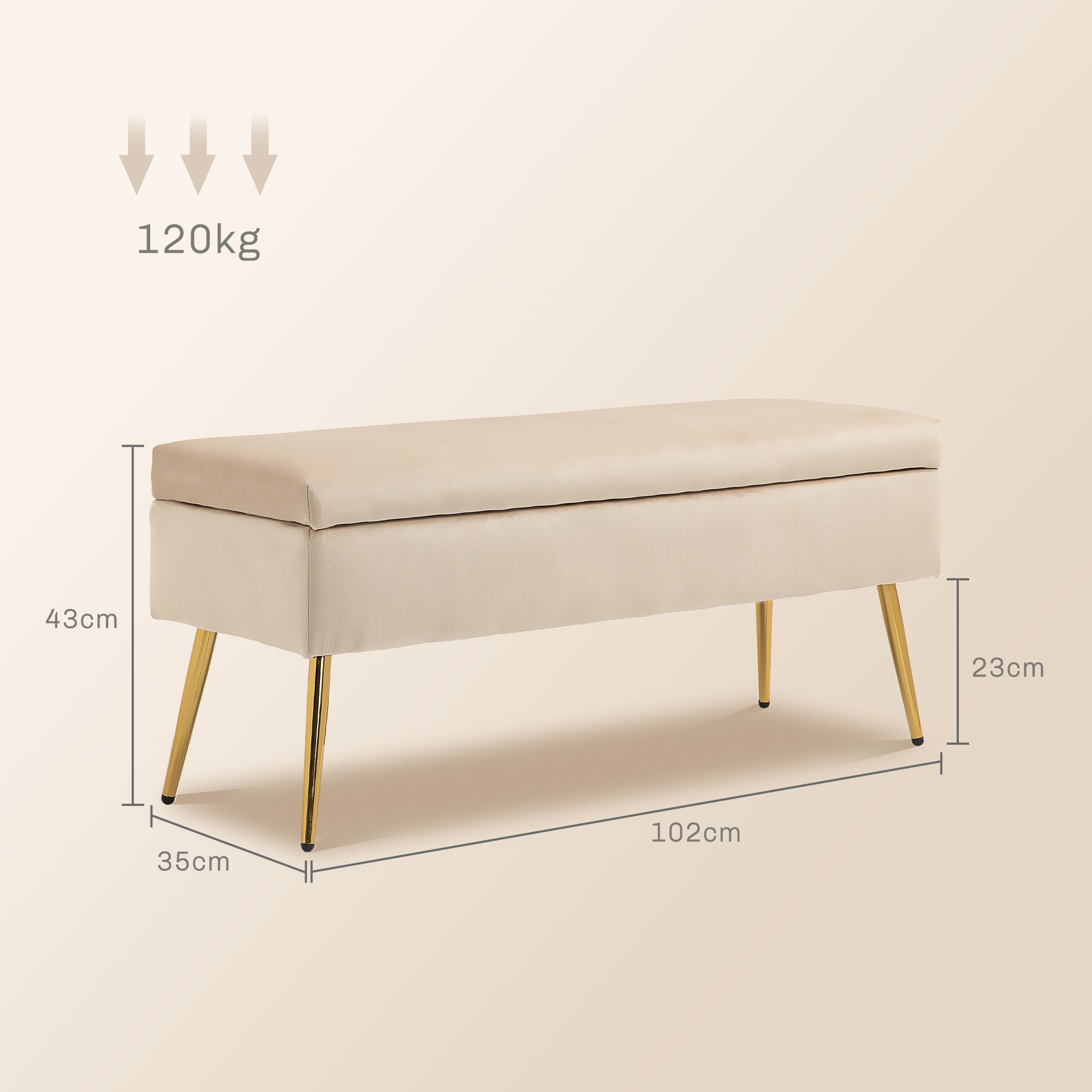 Panca Fondo Letto Imbottita da 30,5L 102x35x43 cm in Tessuto Effetto Velluto Beige