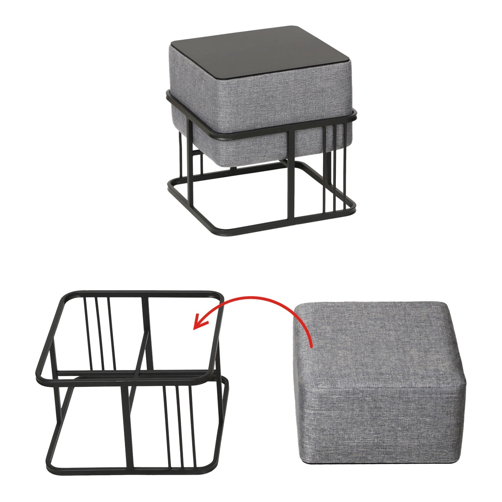 Set 2 Pouf TAS Reversibili Impilabili Seduta Imbottita e Piano Rigido Rettangolare 38x38x38 cm Grigio Chiaro [en.casa]
