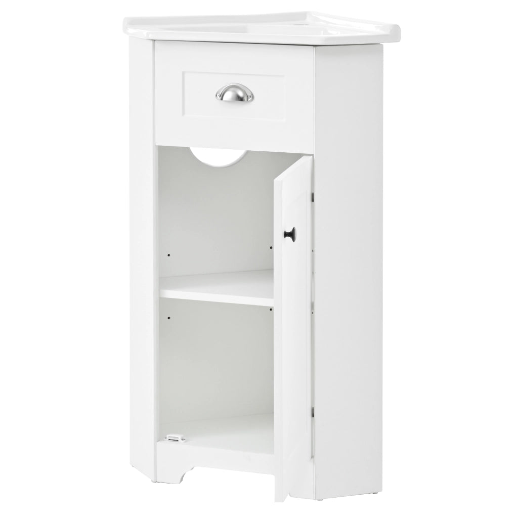 Mobile sottolavabo da bagno con lavabo in ceramica, struttura in MDF e vani contenitore, bianco