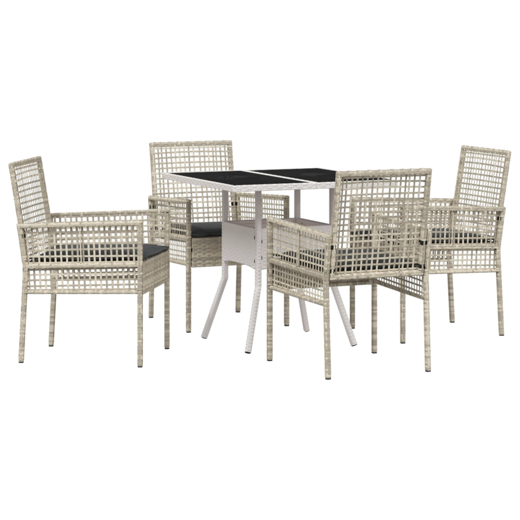 Set da Pranzo da Giardino 5 Pezzi Grigio Chiaro Rattan Poly