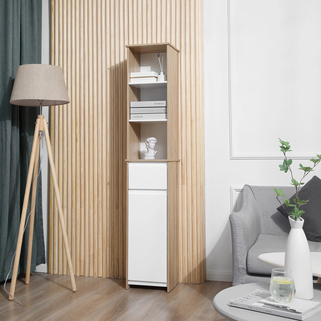 Armadio Bagno Colonna ¨C zephmum ¨C Legno Multistrato Bianco e Naturale 32.6x30x171.2 cm