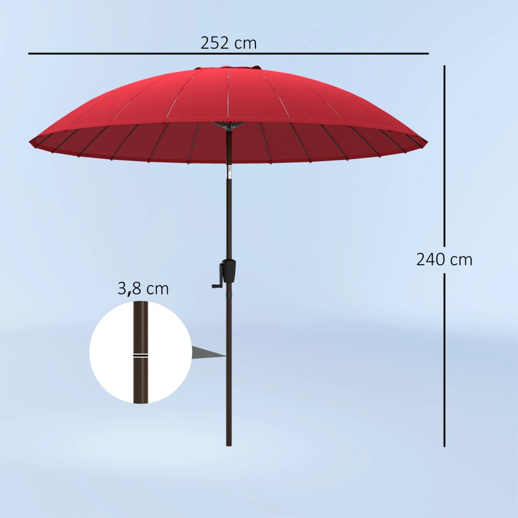 Ombrellone da giardino inclinabile rotondo ¨C zephmum ¨C 24 stecche, manovella, diametro 2.60m, rosso