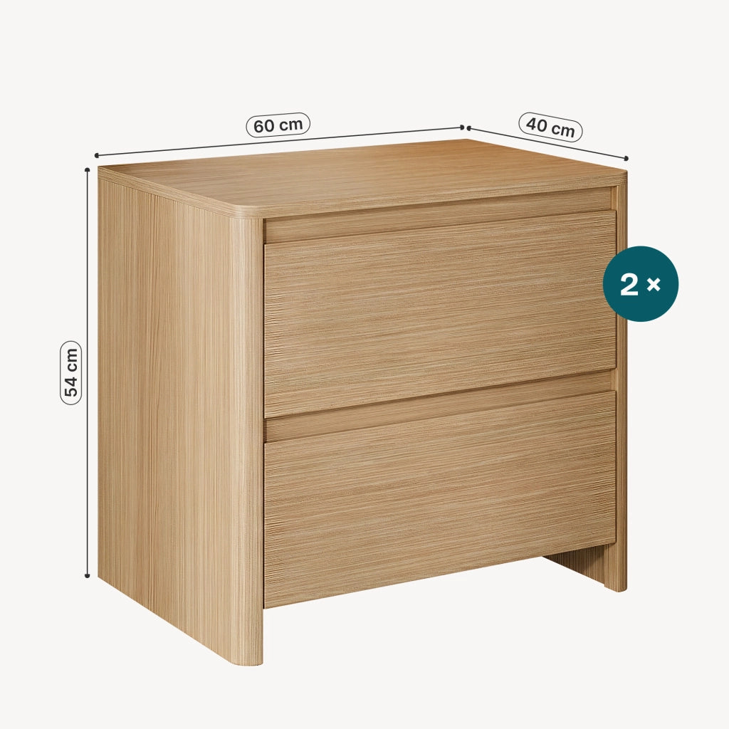 Set di 2 Comodini Takranmaa con 2 Cassetti 54x60x40cm Effetto Rovere [en.casa]