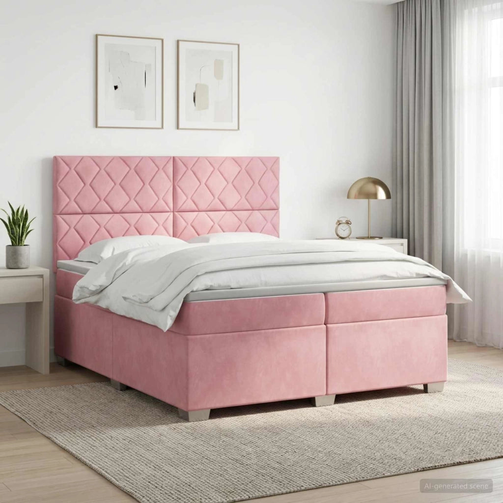 Letto box spring con materasso Rosa 200 x 200 cm Velluto 3455185