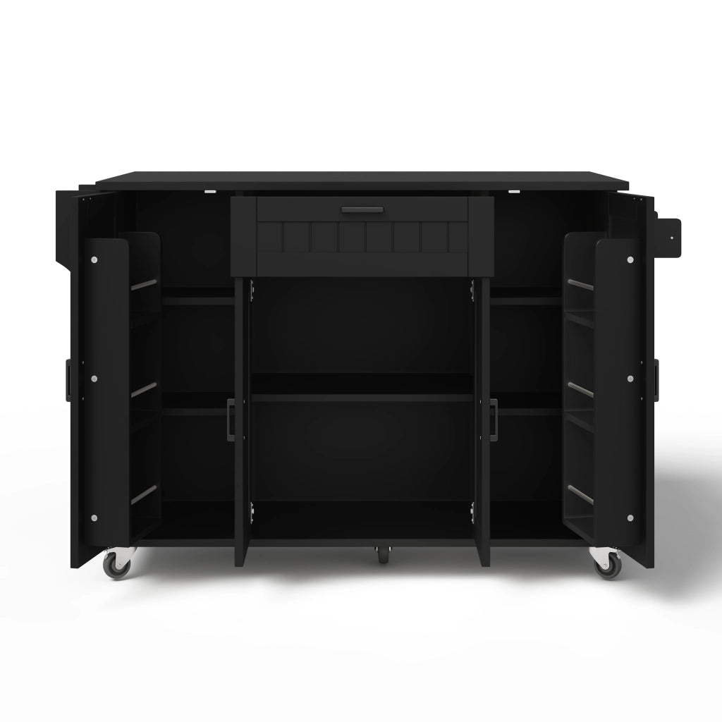 Isola cucina con piano ribaltabile e ruote, 4 ante e 1 cassetto, nera, 120x45(70)x95 cm