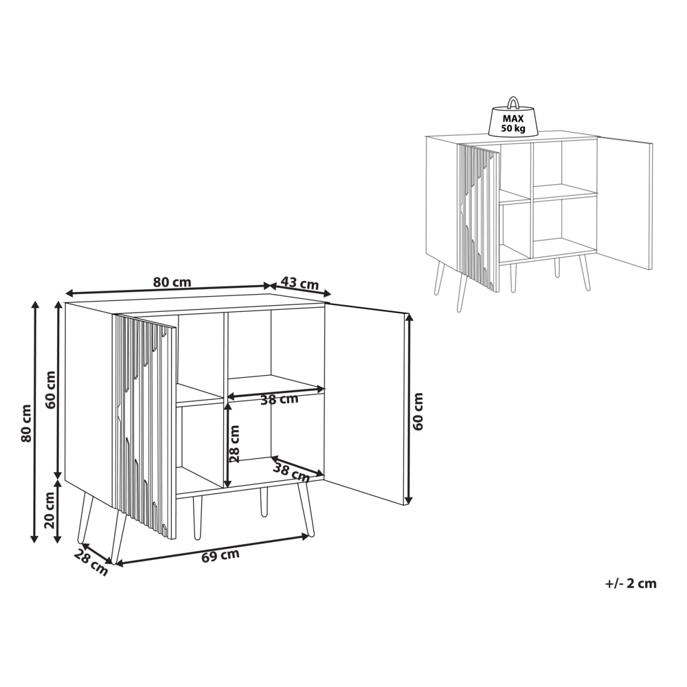Credenza con struttura in MDF Anta in legno massiccio Porta in legno chiaro Contenitore in ferro Gambe moderne