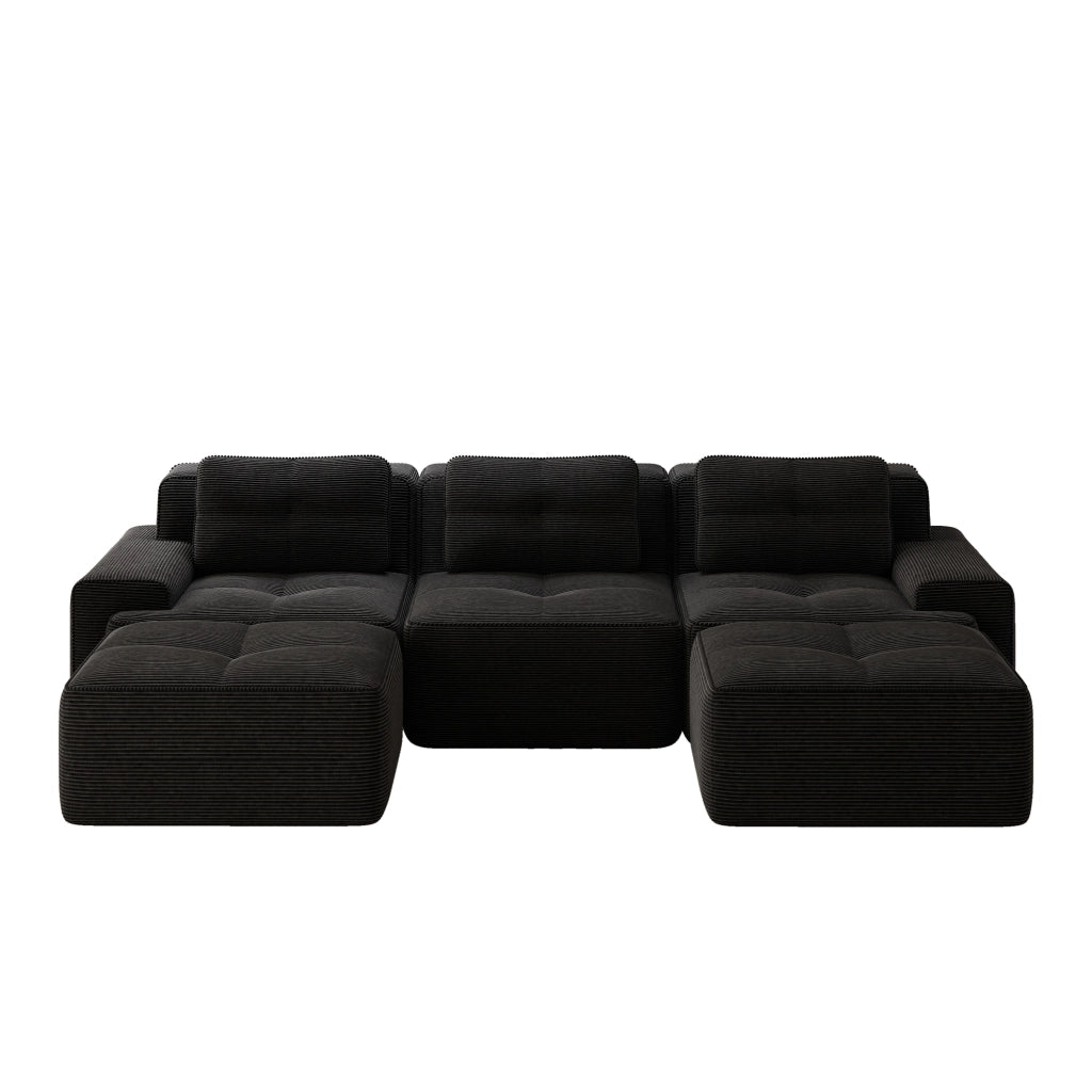 Divano Modulare Cloud U a 3 Posti con Ottoman ¨C MINIMAL ¨C Velluto a Coste, Nero