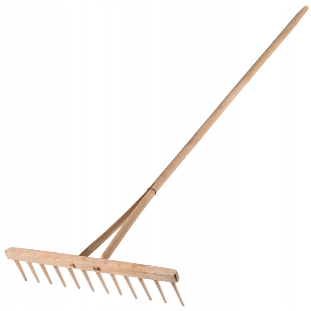 Rastrello KADAX per fieno, erba e foglie, in legno, con manico largo, leggero, 65x158 cm