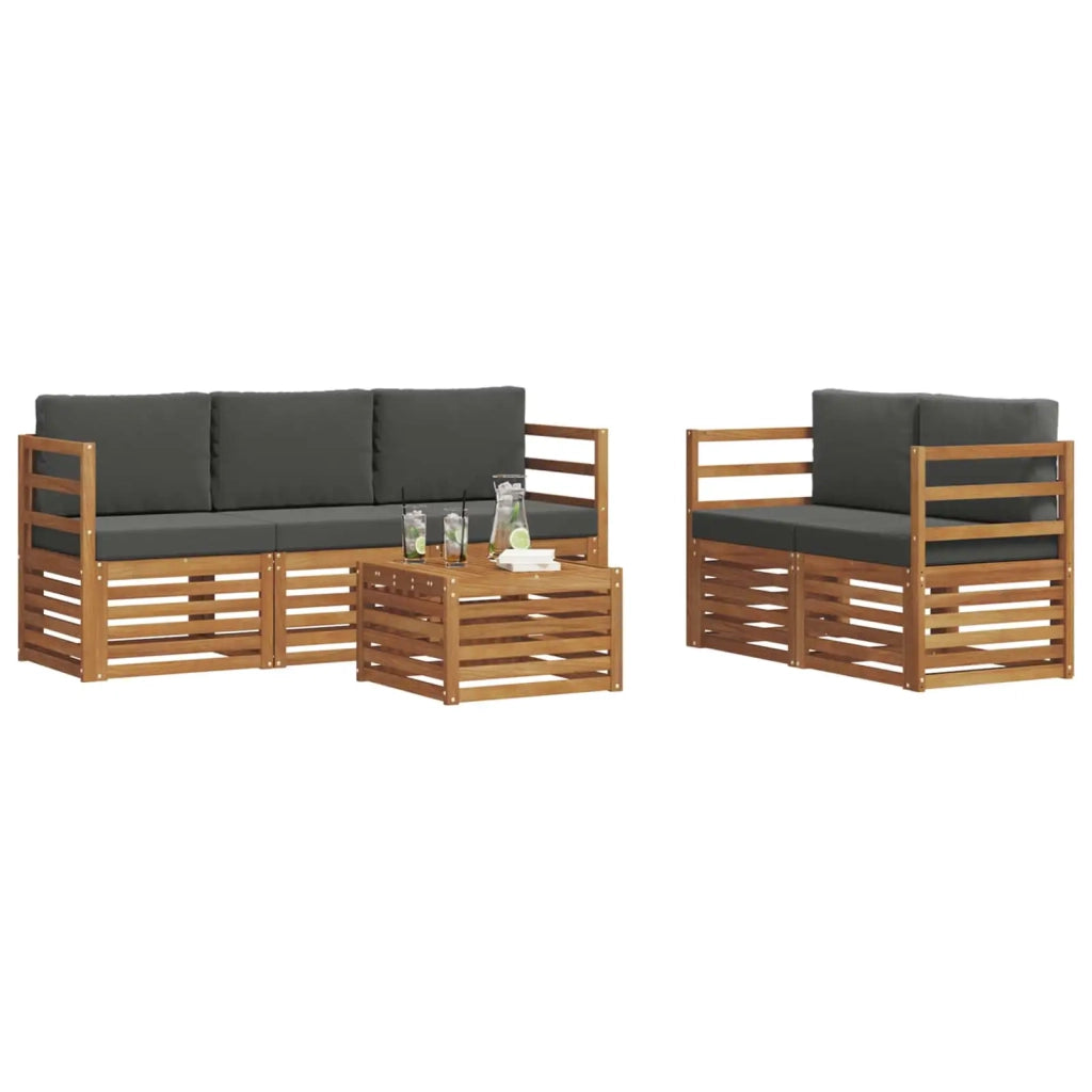 Set divani 6 pcs Naturale e Antracite Legno di Acacia Massello 3374352