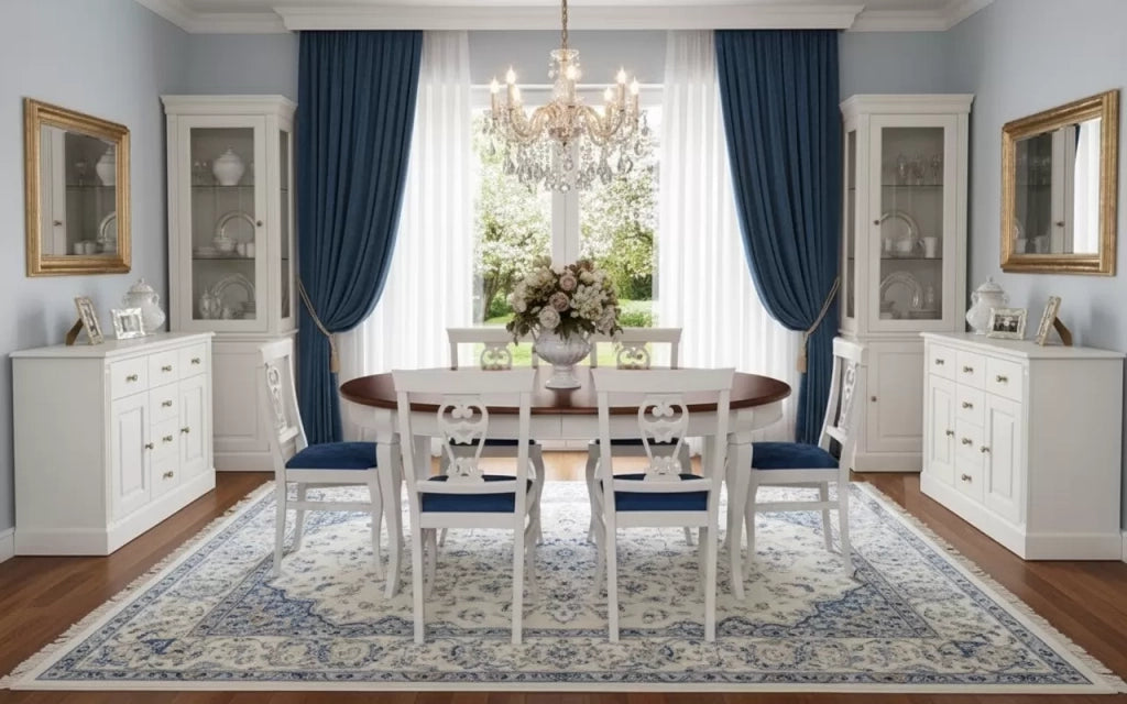 Tavolo ovale allungabile classico legno intarsio shabby bicolore 160x110x77 - Mobili 2G