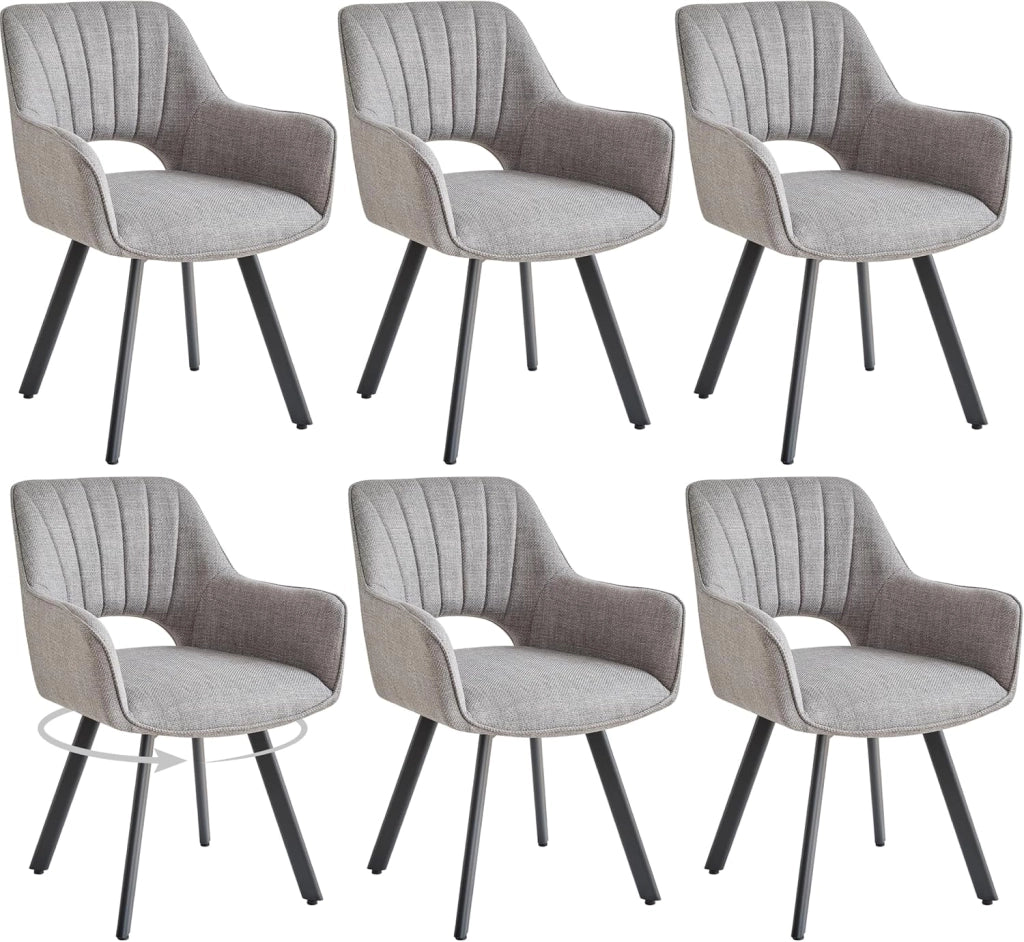 GrandCA HOME set di 6 Sedia da pranzo girevole a 360° con braccioli,sedia da cucina moderna,con gambe in metallo,ideale per cucine,sale da pranzo e camere da letto-Marrone chiaro