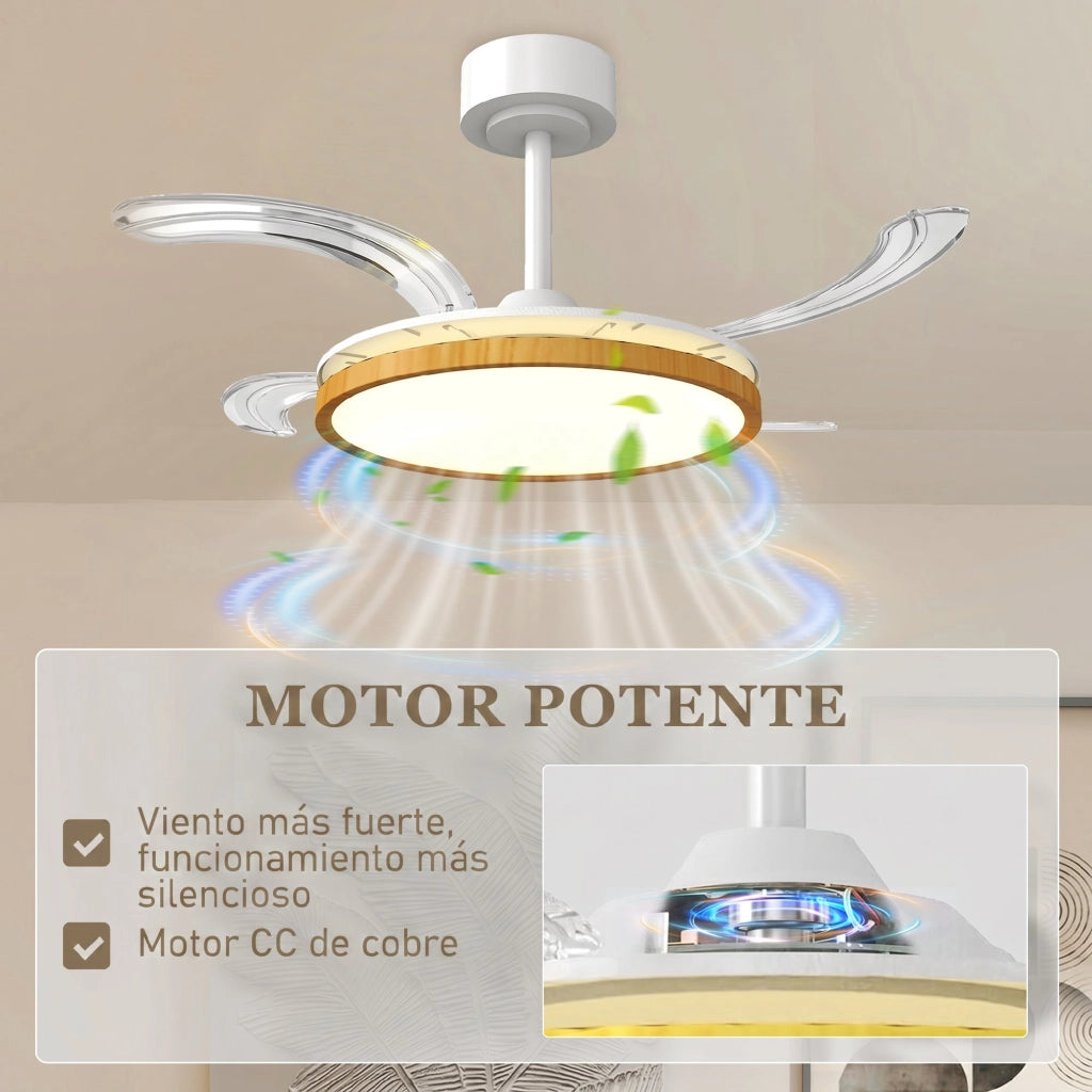 Ventilatore a Soffitto con Luce LED 80W DC Reversibile Telecomando 6 Velocit¨¤ Timer ?95 cm ¨C zephmum ¨C Naturale
