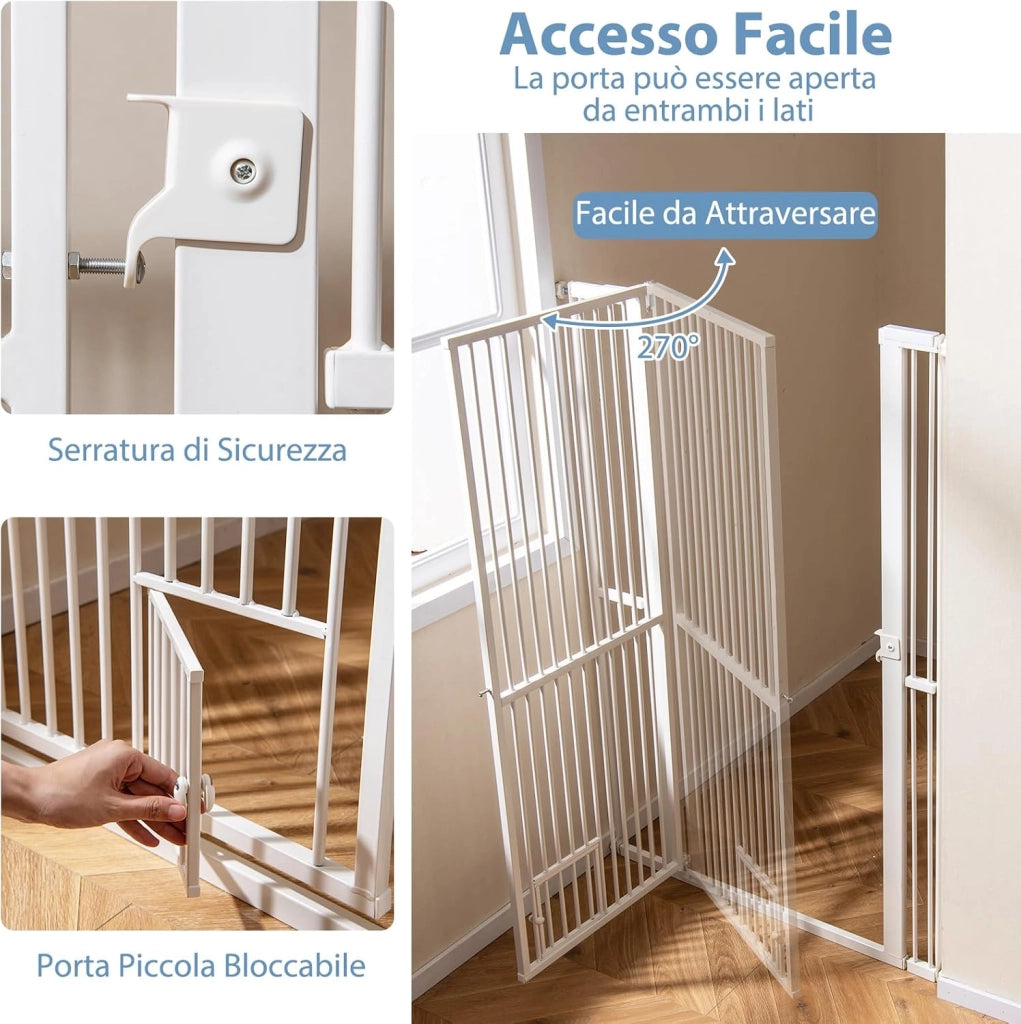 Porta per Animali Domestici Extra Alta, Cancello per Gatti in Metallo Pesante con Apertura da 77-104 cm, 2 Kit di Estensione, Porta Facilmente Percorribile (77-104 cm x 150 cm)