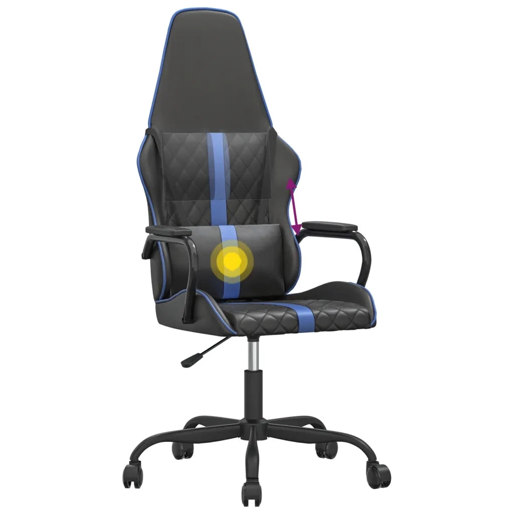 Sedia da Gaming | Sedia da e-sports Massaggiante Blu e Nero in Similpelle