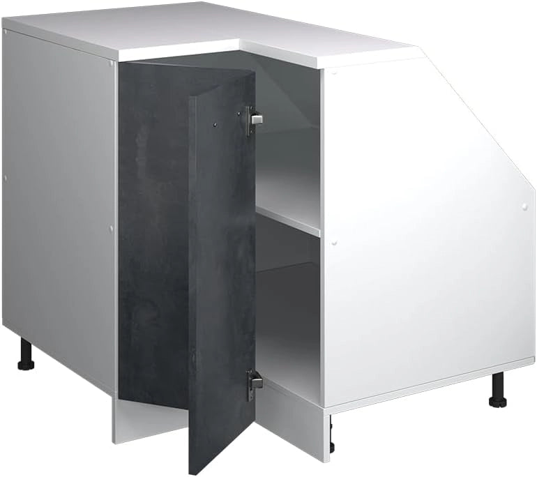 Mobile sottotetto Mobile angolare Rion, Calcestruzzo nero, 75.6 x 81.6 cm con 1 porta, carcassa dell’armadio profondità 60 cm, adatto per il salvaspazio sotto tetti spioventi
