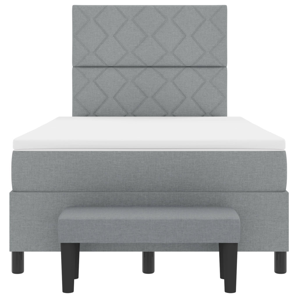 Letto con Box Spring e Materasso e Panca Grigia 120x190 cm in Tessuto