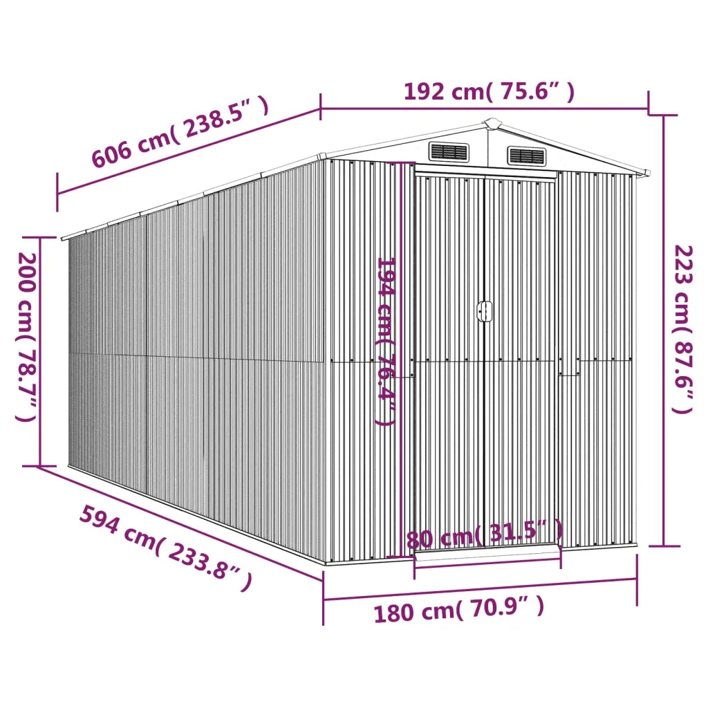 Capanno da Giardino Marrone Scuro 192x606x223cm Acciaio Zincato 3147465