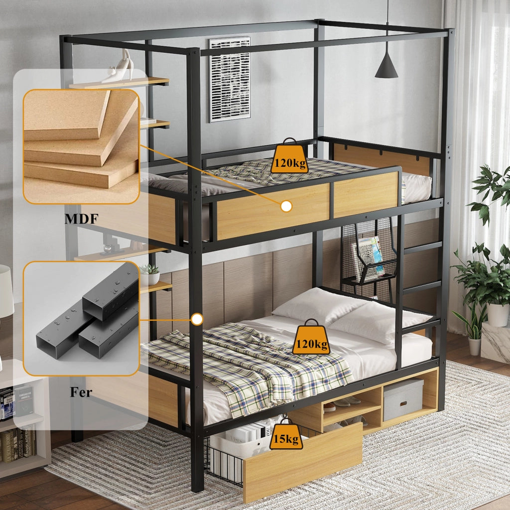 Letto a castello funzionale in ferro e MDF 90x200 cm