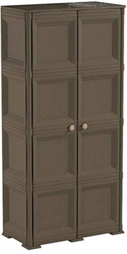 ARMADIO 2 ANTE WENGÉ 79X43X164 CM CON 4 SCOMPARTI E VANO PORTASCOPA – MOBILE ALTO ORGANIZZAZIONE CASA PER INGRESSO E LAVANDERIA
