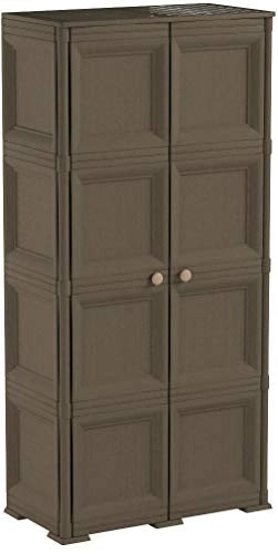 ARMADIO 2 ANTE WENGÉ 79X43X164 CM CON 4 SCOMPARTI E VANO PORTASCOPA – MOBILE ALTO ORGANIZZAZIONE CASA PER INGRESSO E LAVANDERIA