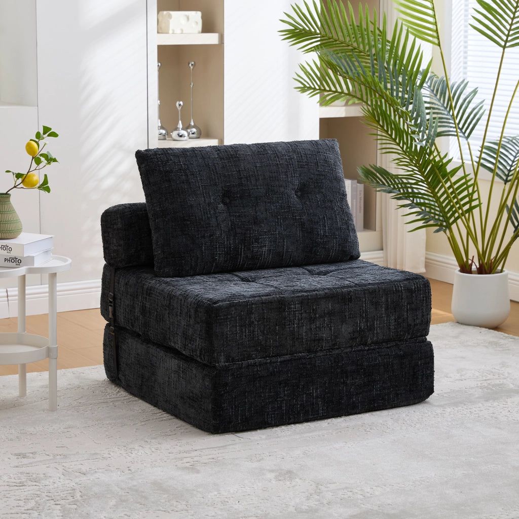 DIVANO LETTO Pieghevole 79x180x18 cm Chenille Nero con cuscini
