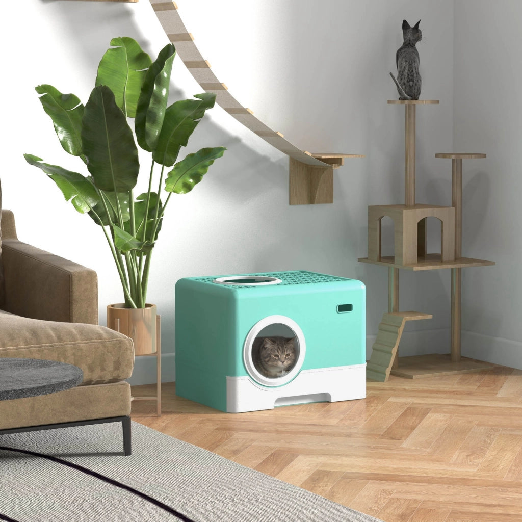 Lettiera Gatto con Coperchio e Paletta ¨C Zephmum ¨C Verde 52x41x38.5 cm