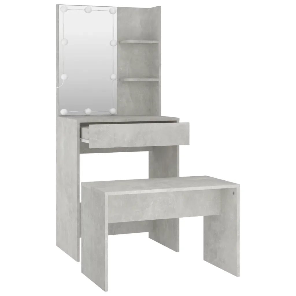 Set Tavolo da Toeletta Grigio Cemento con LED Legno Multistrato 3114134