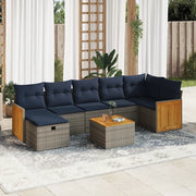 Set Divano da Giardino 8 pz con Cuscini Grigio in Polyrattan 3326051