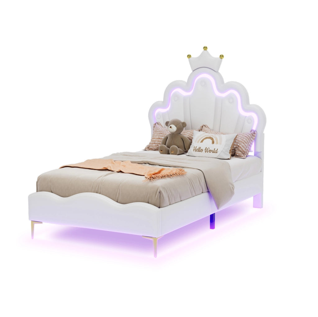 Letto matrimoniale 90x200 cm con testiera a nuvola e luci LED; PU; bianco