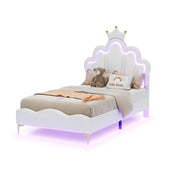 Letto matrimoniale 90x200 cm con testiera a nuvola e luci LED; PU; bianco