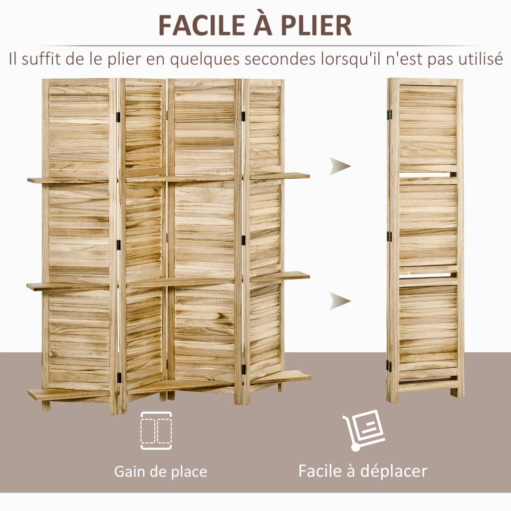 Paravento 4 pannelli con ripieghevoli ¨C zephmum ¨C legno di paulownia 3 ripiani